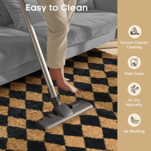 Ophanie 8x10 Black & Beige Diamond Checkered Rugs for Living Room Bedroom,Large Rhombus Fluffy Soft Fuzzy Area Rugs,Plush Shaggy Bedside Floor Carpet Kids Baby Dorm Decor with Over 99 pcs Pile fibers - Image 6