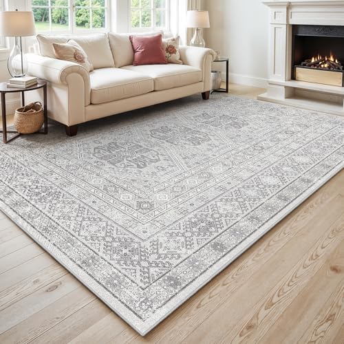 Ksrau 10x12 Area Rug Washable Vintage: Non Slip Living Room Large Rugs Grey by Ksrau