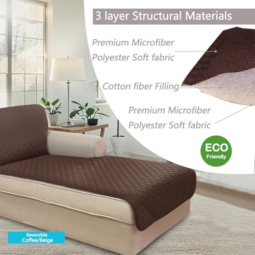 U-NICE HOME Sectional Couch Cover Chaise Lounge Cover, Coffee/Beige - Image 4