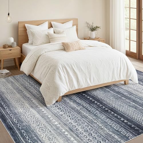 Nakagishi 12x15 Area Rug Living Room: Washable Boho Large Neutral Modern Soft Stain Resistant Farmhouse Indoor Floor Rug Non-Slip Carpet for Bedroom Nursery Kids Playroom Office Dining Room- Blue - Image 5