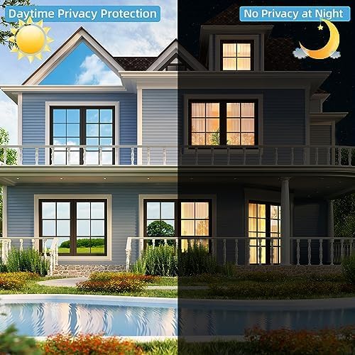 One Way Privacy Window Film Sun Blocking, Heat Blocking Window Tint for Home See Out But Not in, Static Cling & Anti UV, Black-Silver,41.3Inch x 98.42 Inch - Image 2