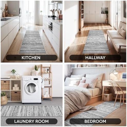 2x10 Runner Rug Machine Washable Non Slip Area Rug Distressed Neutral Moroccan Boho Rug Ultra Soft Floor Runners for Hallways for Entryway Laundry Room Kitchen, Black - Image 7