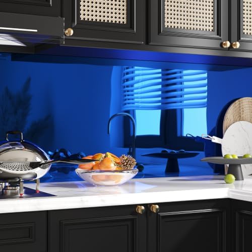 Sapphire Glossy Metallic Wallpaper Reflective Flexible Mirror Sheet Kitchen Non Glass Adhesive Vinyl Contact Paper for Cabinets Peel and Stick Blue Stickers for Appliance Crafts 15.7''x80'' - Image 4