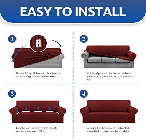 KEKUOU Stretch Oversized Couch Covers for Sofa Slipcover,Dark Red - Image 6