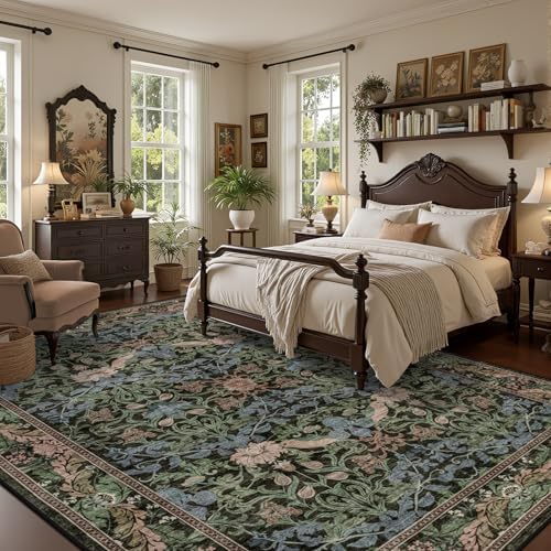 8x10 Area Rug Living Room: Soft Floral Washable Carpet Brown Green - Image 3