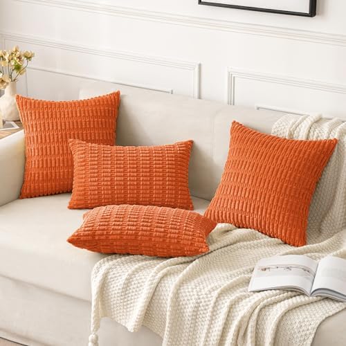 MIULEE Fall Lumbar Corduroy Decorative Throw Pillow Covers 12x20 Orange - Image 4