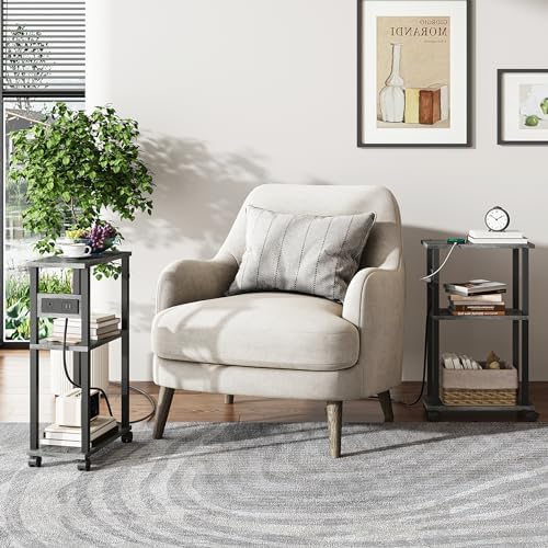 TUTOTAK Small Narrow Side Table with Charging Station, Skinny End Table - Image 7