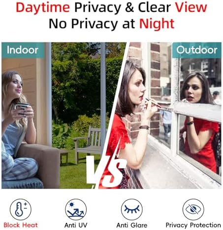 One Way Privacy Window Film Sun Blocking, Heat Blocking Window Tint for Home See Out But Not in, Static Cling & Anti UV, Black-Silver,35.4 Inch x 157.48 Inch - Image 3