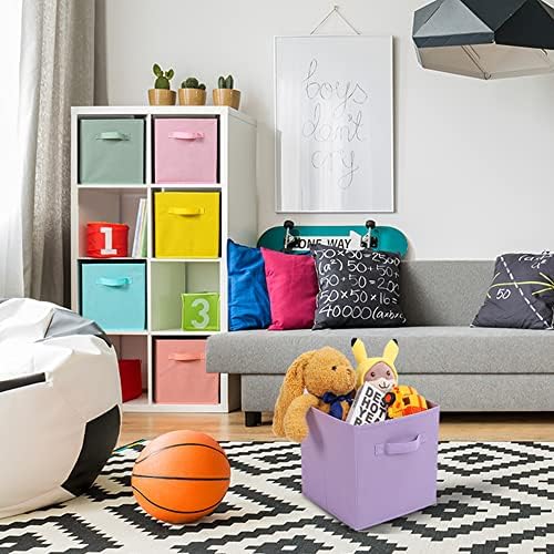 Stero Fabric Storage Bins 6 Pack Fun Colored Durable Storage Cubes with Handles Foldable Cube Baskets for Home, Kids Room, Closet and Toys Organization Cyan, Green, Yellow, Purple, Pink and Peachpuff - Image 5