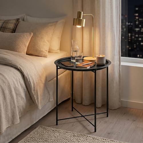 VECELO Side/End Table, Folding Round Metal Anti-Rust and Waterproof Outdoor or Indoor Tray for Living Room Bedroom Balcony and Office, 2 PCS, Black - Image 6