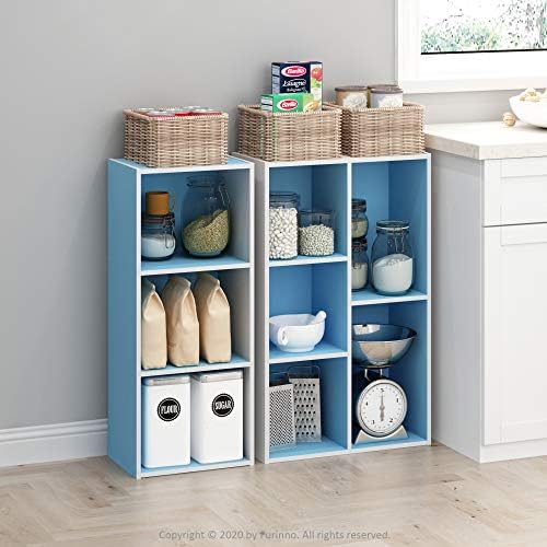 Furinno LUDER Book Shelf, 5-Cube Bookshelf, Reversible Bookcase, 9.4 x 19.5 x 31.5, Easy Assembly, for Living Room, Bedroom, Home Office, White/Light Blue - Image 2