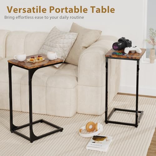 C Shaped End Tables Couch Table TV Trays Set of 2, 11.8" Wide, Rustic Brown - Image 2