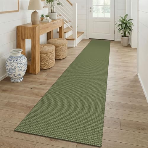 KOZYFLY Cotton 2x12 Runners Rugs for Hallway, Long Washable Runner Rug, Woven Non Slip Kitchen Runner, Braided Entryway Rug, Floor Carpet for Entry, Aisle, Hall, Olive Green/Earthy Green by KOZYFLY