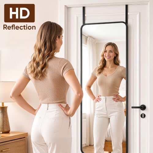 Suidia Full Length Mirror Over the Door&Wall Mounted, 48"x14" Door Mirror with Aluminum Alloy Frame, HD Shatterproof, No-Drill, Hanging Mirrors for Bedroom, Bathroom, Dorm, Closet, Rounded Rect, Black - Image 4