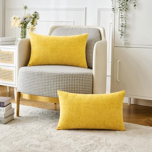 MIULEE Soft Chenille Lumbar Throw Pillow Covers Yellow 12x20 Pack of 2 - Image 5