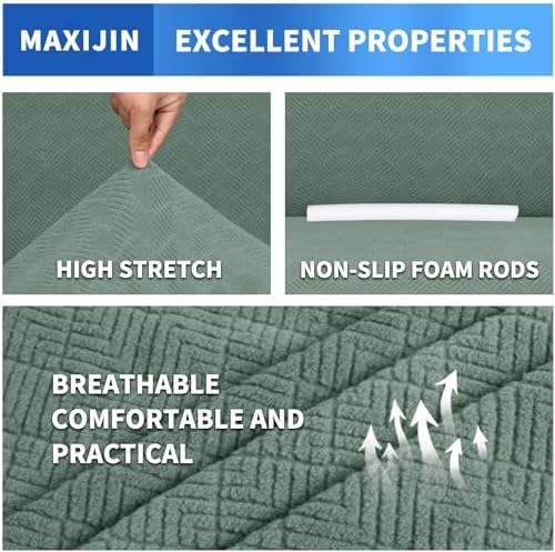 MAXIJIN Couch Covers for 3 Cushion Couch Sofa (71"-91"), 1-Piece Stretch Sofa Cover Slipcover Furniture Protector with Elastic Bottom for Kids,Dogs (Large, Diamond Pattern Pea Green) - Image 4