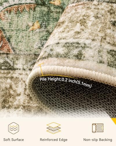 RELEANY Washable Area Rug, Large 10'x14', Brick/Brown/Green - Image 5