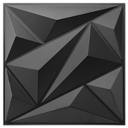 Art3dwallpanels 33 Pack 3D Wall Panels Diamond, Black, 12''x12'' | PVC Accent Wall Panels for Interior Wall Decor, Living Room, Lobby Bedroom Hotel Office, Cover 32.Sq.Ft by Art3dwallpanels