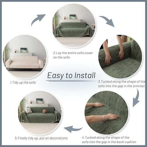 MYSKY HOME Boho Couch Cover Moss Green Sofa Covers with Tassel Farmhouse Sofa Slipcover Simple Couch Protector for Dogs Chenille Sectional Couch Covers L Shaped Couch Cushion Covers, 91"x 134" - Image 7