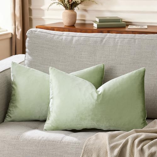 GIGIZAZA Sage Green Velvet Throw Pillow Covers 12x20 Pack of 2 - Image 6