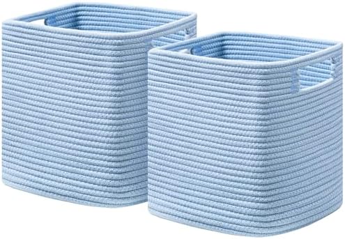UBBCARE Storage Cubes 11 Inch, Cotton Rope Woven Baskets for Organizing, Cube Storage Bin for Baby Nursery, 2-Pack Square Toy Storage Baskets for Shleves Organizer, Closet, Kidsroom, Blue by UBBCARE
