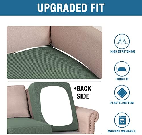 H.VERSAILTEX Super Stretch Individual Seat Cushion Covers Sofa Covers Couch Cushion Covers Slipcover Sets Thick Jacquard Textured Twill Fabric (2 Piece Medium Sofa Cushion Covers, Loden Frost) - Image 6