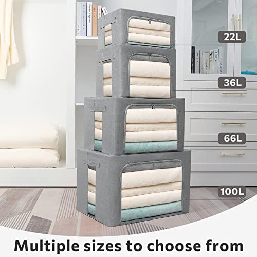 FHSQX 2 Pack Clear Window Storage Bins Large Foldable Fabric Storage Bins Boxes for Clothes Stackable Organizer Set with Carrying Handles19.7X 15.7X 12.6 Inches - Image 6