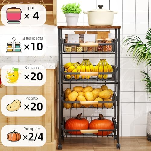 Storico 5-Tier Rolling Utility Cart Kitchen Storage Cart - Image 2