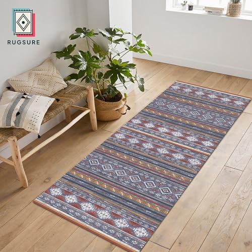 RUGSURE Washable Area Rugs 2'6'' x 8' - 1/6 Thick - Moroccan-Inspired -Stain & Water Resistant Non-Slip - Resistant Rug for Living Room, Bedroom, Nursery, Pet & Child Friendly (Blue and Red) - Image 4
