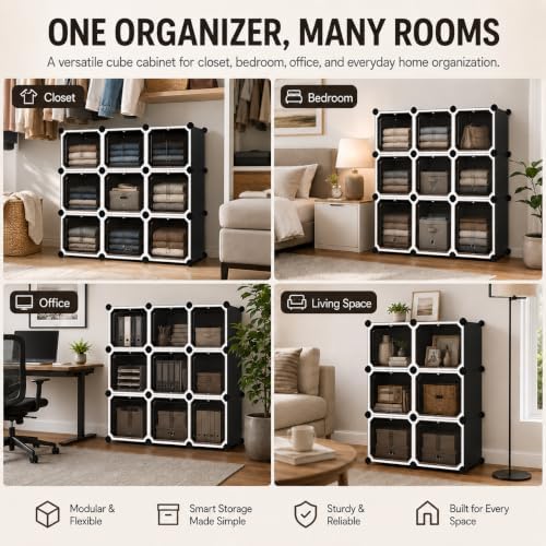 MAGINELS Cube Storage Organizer with Door,Cube Shelves Units, Plastic Storage Cubes, DIY Closet Organizer, Modular Closet Storage Shelves Ideal for Home, Bedroom, (9 Cube) - Image 4