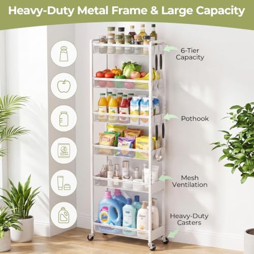 Delamu 6 Tier Slim Rolling Storage Cart, Utility Metal Narrow Cart 7.1" W - Image 4