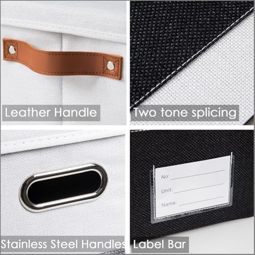 PRANDOM Storage Bins with Lids [3-Pack] Linen Fabric Foldable Storage Boxes Organizer Containers Baskets Cube with Cover for Bedroom Closet Office Grey&Black (23.4X15.9X11.4) - Image 7