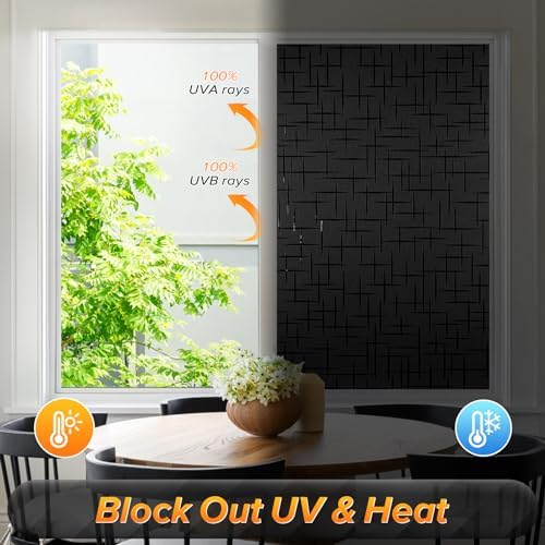 rabbitgoo Blackout Window Film, Sun Light Blocking Room Darkening Privacy Window Cover, Removable Day Sleep Black Out Shades Tint for Home Frosted Glass Film, 3D Cross, Black, 17.5" x 78.7" - Image 4