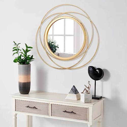Large Gold Round Art Wall Mirror with Iron Metal Wire Frame Wall-Mounted Mirror for Home Decor Living Room Bedroom Bathroom Entryway 20" - Image 5