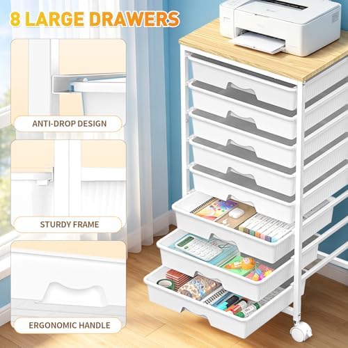 SUNALLY Rolling Cart With 8 Drawers,Storage Drawer Cart for Craft Art,White - Image 5