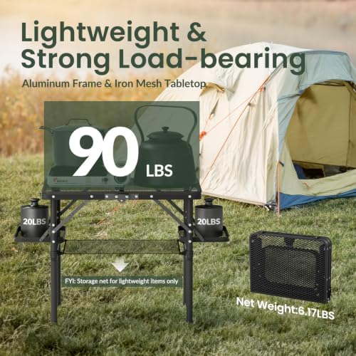 Titanker Folding Grill Table Small 2ft with Iron Mesh Top Heatproof, Small Camping Table Portable with Side Racks & Net, Folding Picnic Table, Beach Table, Car Camping Essentials, Light Aluminum - Image 5