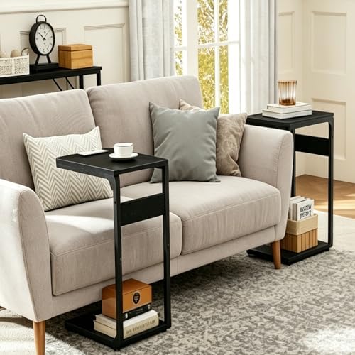 Wood Pedestal Small Sofa Side Table for Couch, C Shaped End Table ET-YB-BK1 - Image 3