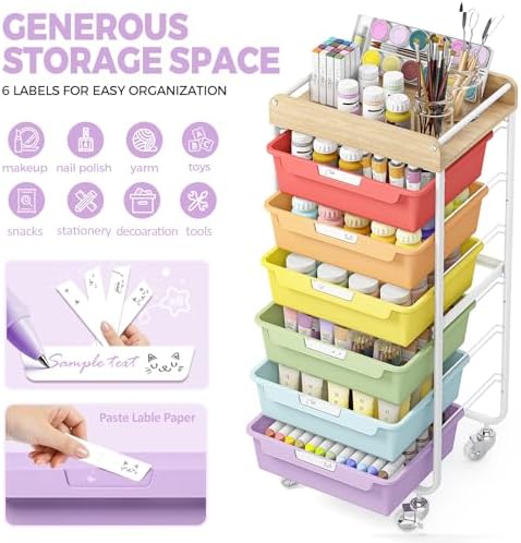 SYKIARIOL Utility Storage Cart with Jelly Bean Color Drawer for Classroom - Image 5