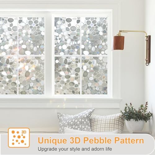 Window Privacy Film, Stained Glass Window Films, 3D Pebble Rainbow Windows Cling Decorative Decals, Sun Blocking Windows Stickers Static Cling Door Covering (23.6" x 78.7") - Image 5
