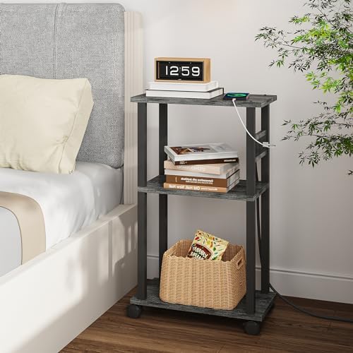 TUTOTAK Small Narrow Side Table with Charging Station, Skinny End Table - Image 4
