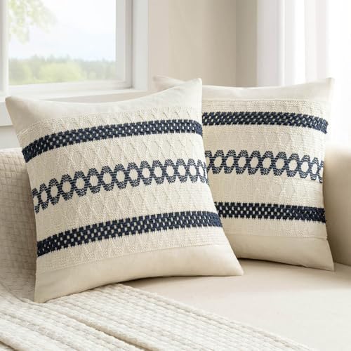MIULEE Set of 2 Navy Blue Boho Decorative Pillow Covers 18x18 Inch by MIULEE