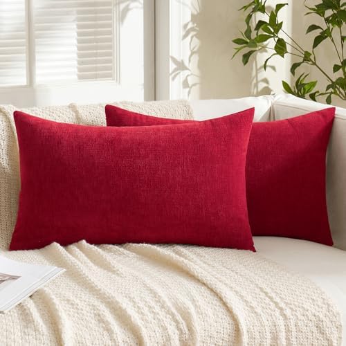MIULEE Red Chenille Couch Lumbar Throw Pillow Covers, 12x20 - Image 5