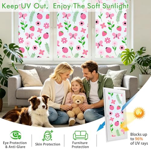 SOMWISE Frosted Glass Window Privacy Film with Tools, Heat Blocking, Anti-UV, Anti-Glare, Static Cling, Decor for Home Bathroom Door, Renter Friendly, Removable, Reusable, Pink 23.5Inchx78.5Inch - Image 4