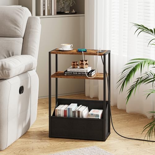 TUTOTAK Narrow Side Table with Charging Station, Slim End Table - Image 3
