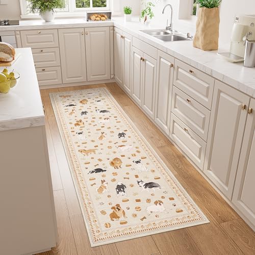 DUKINO 2x6 Kitchen Runner Rug, Washable Soft Non Slip Dog Rug, Beige Yellow - Image 3