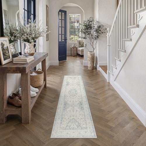 2x5 Blue Washable Runner Rug Non Slip Vintage Carpet - Image 3