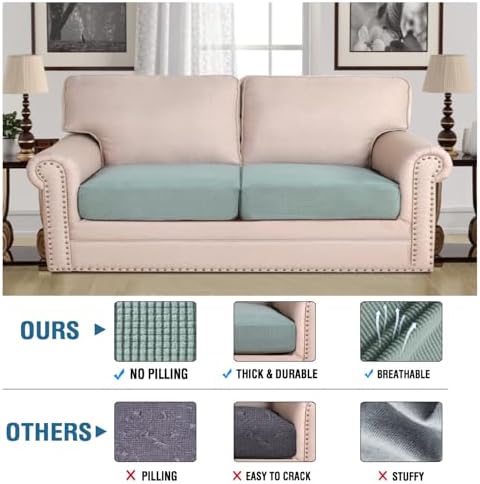 H.VERSAILTEX Super Stretch Individual Seat Cushion Covers Sofa Covers Couch Sets Slipcover Thick Jacquard Textured Twill Fabric (2 Piece Large Sofa Cushion Covers, Sage) - Image 2