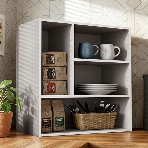 Homes: Inside + Out Apexa 4-Vertical Storage Organizer Shelves, Stackable Wood Bookcase for Organization, Dorm Teen Room Decor & Home Office, Taupe Grey - Image 2