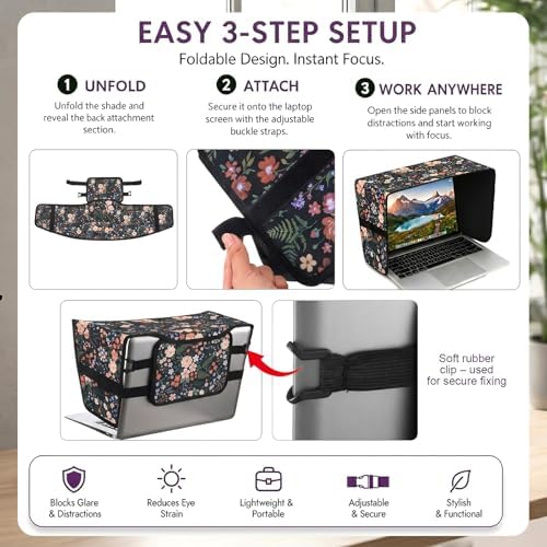 SATINIOR Laptop Shade 13-14 Inch, Outdoor Black Floral Pattern - Image 7