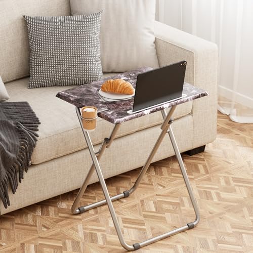 Folding TV Tray Table with Cup Holder, TV Dinner Table with Sturdy MDF Top, Eating Trays with Tablet Slot for Living Room, Bedroom, Sofa (Black Marble, 4Pcs) - Image 6